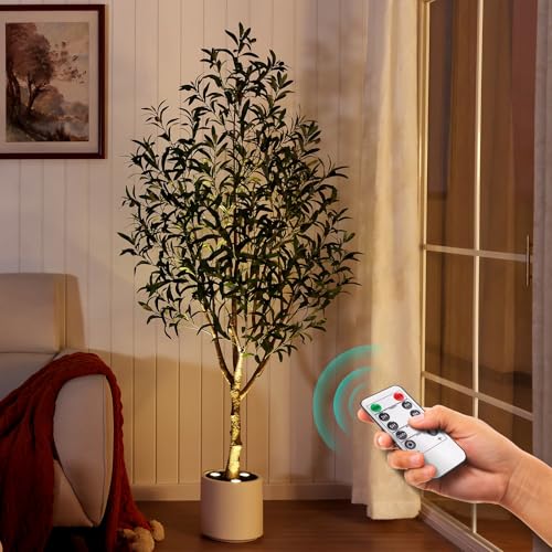 VeriNatural Olivo Artificial LED 180cm – Planta Artificial Grande con 48 Frutos y Maceta Iluminada Smart Light – Árbol Artificial de Decoración para Salón, Balcón, Dormitorio, VN214