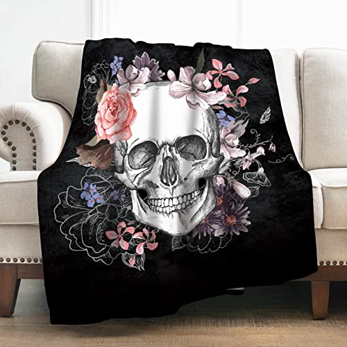 Levens Skull Blanket Gifts For Women Girls Boys, Beautiful Flowers Plants Decoration For Home Bedroom Lounge Office, Soft Comfortable Fluffy Lightweight Throw Plush Blankets 50"X60" #TOP30