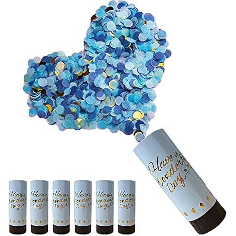 Pack of 6 Confetti Wedding Biodegradable Party Popper Confetti Cannon Tissue Paper Confetti Colourful Pastel Blue Rose Gold Glitter Foil Confetti for Wedding Baby New Year's Eve Christmas Birthday Cover