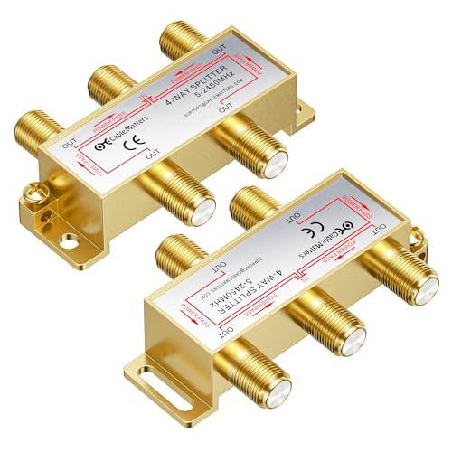 Cable Matters 2-Pack 2.4 Ghz 4 Way Coaxial Cable Splitter for STB TV, Antenna and MoCA Network - All Port Power Passing - Gold Plated and Corrosion Resistant