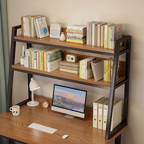 Dorm Desk Hutch & Ladder Bookshelf - 2-Tier Desktop Organizer, Multipurpose Display Rack for Home Office, Black (29.5 * 12.6 * 35.4in) - Stylish Storage Solution