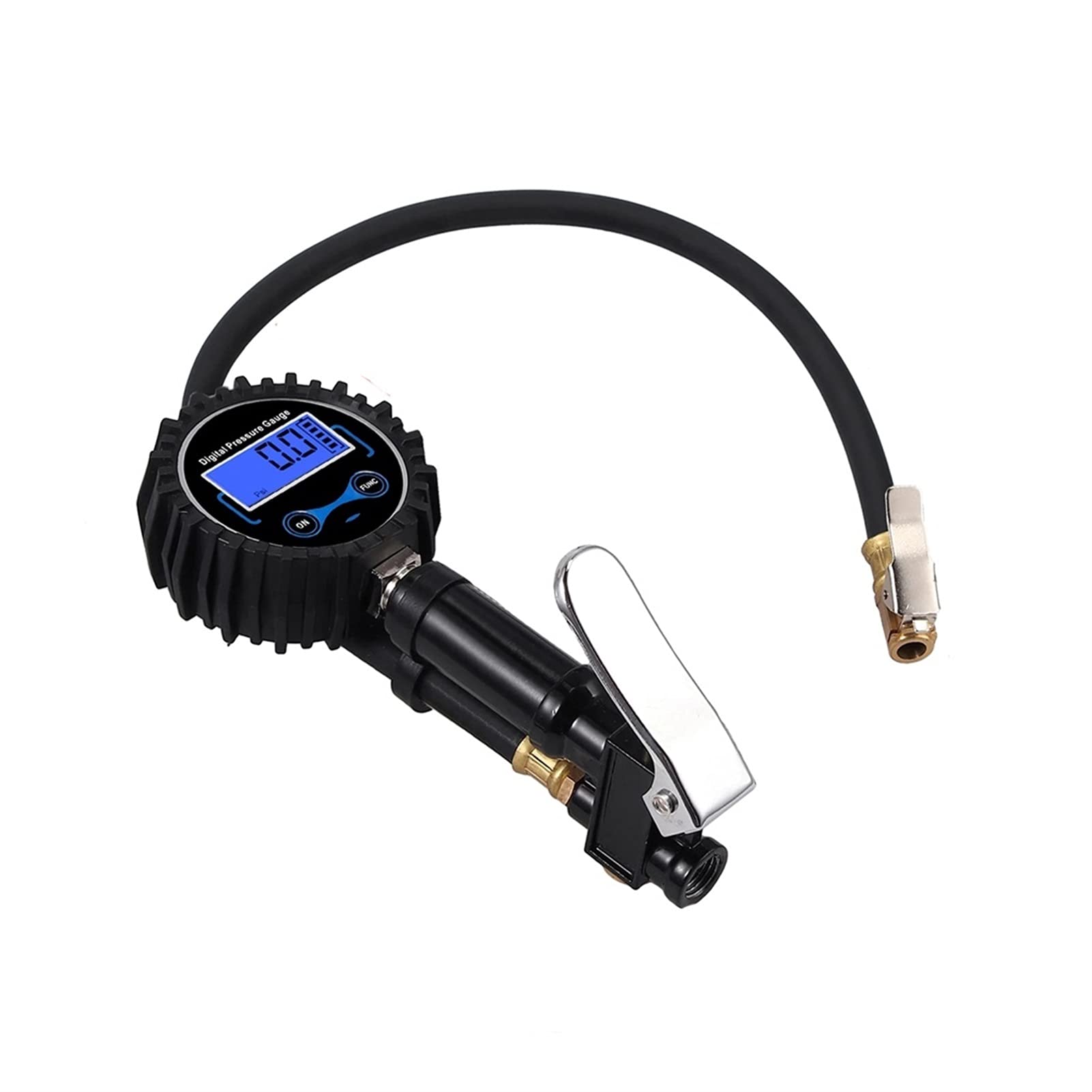 Inflador de neumáticos Digital 0-200PSI con manómetro con 4 Tapas de válvula Indicador de inflado de neumáticos de Acero con Manguera de Goma