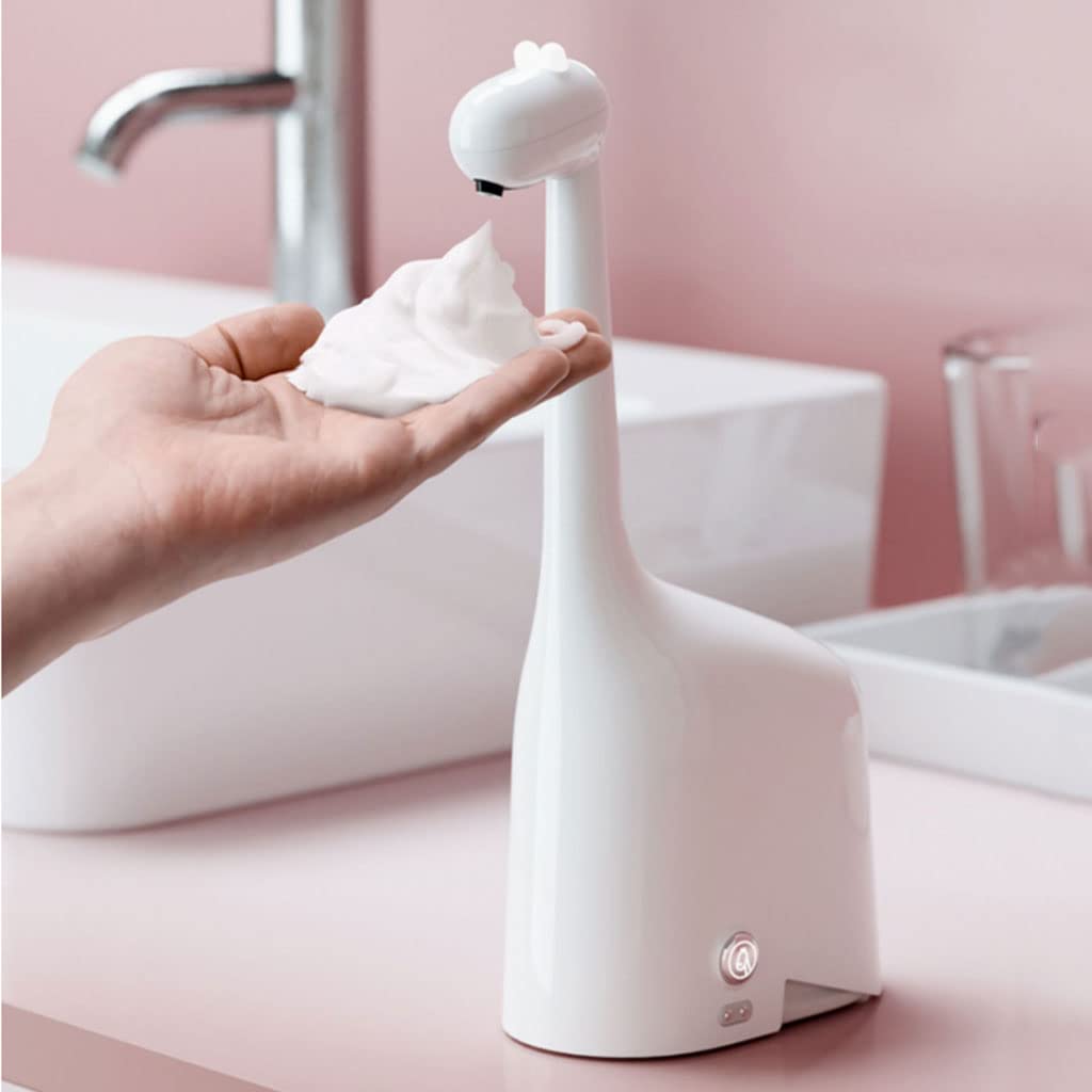 Pratico Dispenser Automatico di Sapone in Schiuma Dispenser Bianco da Cucina da appoggio Bottiglia di Sapone da Bagno 300 ml (10,1 Once) Ricaricabile Popolare