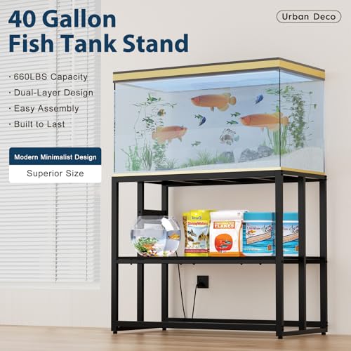 Image of Urban Deco 40 Gallon Fish Tank Stand with Power Outlets, 660LBS Capacity Aquarium Stand, Metal Fish Tank Stand Dual-Layer Design Terrarium Stand, Black