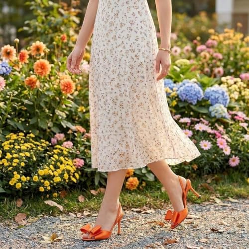 Image of Satin High Heels Slingback Open Toe Mules Sandals Bow Stiletto Sexy Heels Comfortable Wedding Party Shoes