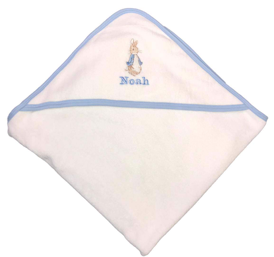 Personalised hooded baby towel Peter rabbit luxury baby bath towel gift for boy or girl baby shower (white/white edge)