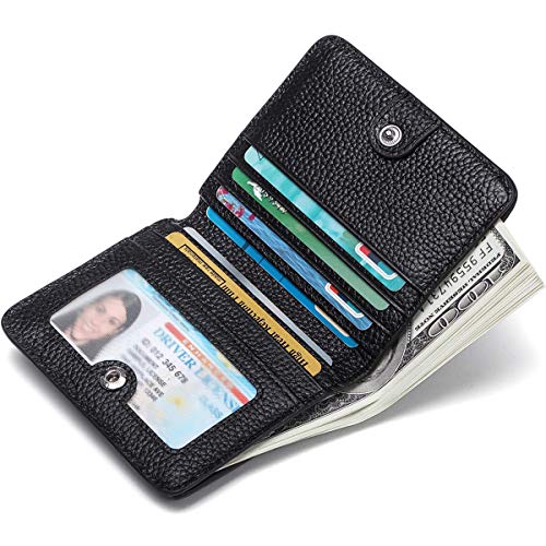 Womens Wallet Genuine Leather RFID Blocking Slim Minimalist Front Pocket Credit Card Holder with ID Window Black4