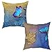Lot de 2 housses de coussin motif papillon bleu vif - 45,7 x 45,7 cm - Aquarelle dorée et bleue - Décoration de la maison - Housses de coussin pour intérieur et extérieur