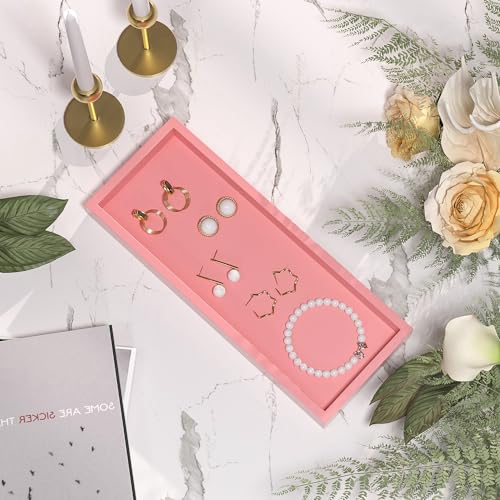 Image of ZHWS Bathroom Vanity Tray for Perfume Decor Toilet Tank Candle Toiletries, Kitchen Tray for Soap Dispenser Spice Salt Coffee, Bamboo Nightstand Tray 11.3 inchx4.4 inch (Pink)