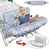 Shopping Cart Cover for Baby Grocery Cart Cover for Baby boy and Baby Girl, High Chair Cover for Baby and Toddler, Baby Registry Gift - Waterproof - Extra Large - Cotton - Double Sided (Grey)