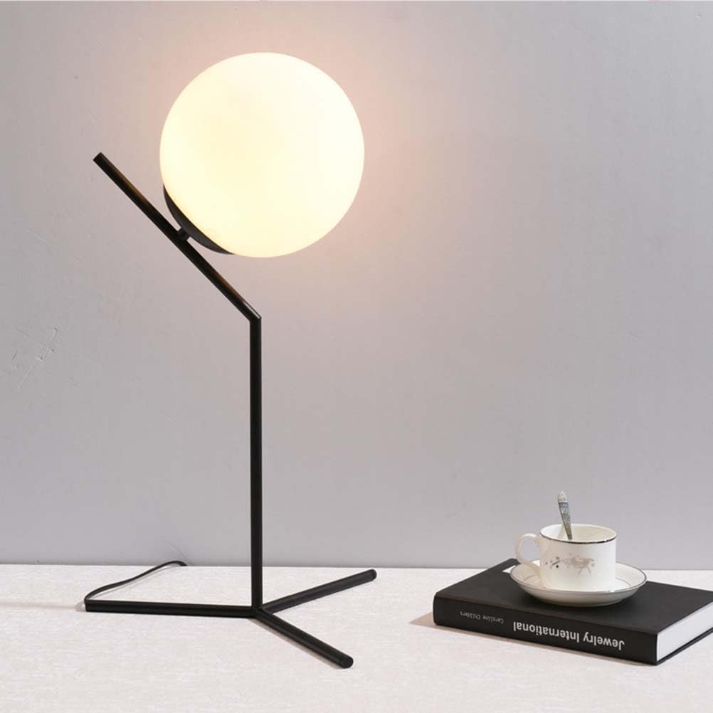 AoLa Lampada Da Tavolo A Sfera Con Spina Lampada Da Scrivania Con Paralume A Sfera in Vetro Design Moderno Lampada Da Comodino E27 Bianco Caldo 3000K Piccola Lampada Luce Notturna Decorativa,Nero