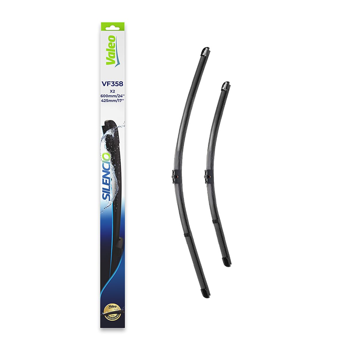 VALEO Silencio Essuie-glace - VF358 - Kit de Balais d'Essuie-glace 600 mm / 425 mm Plats d'Origine de Haute performance, Visibil