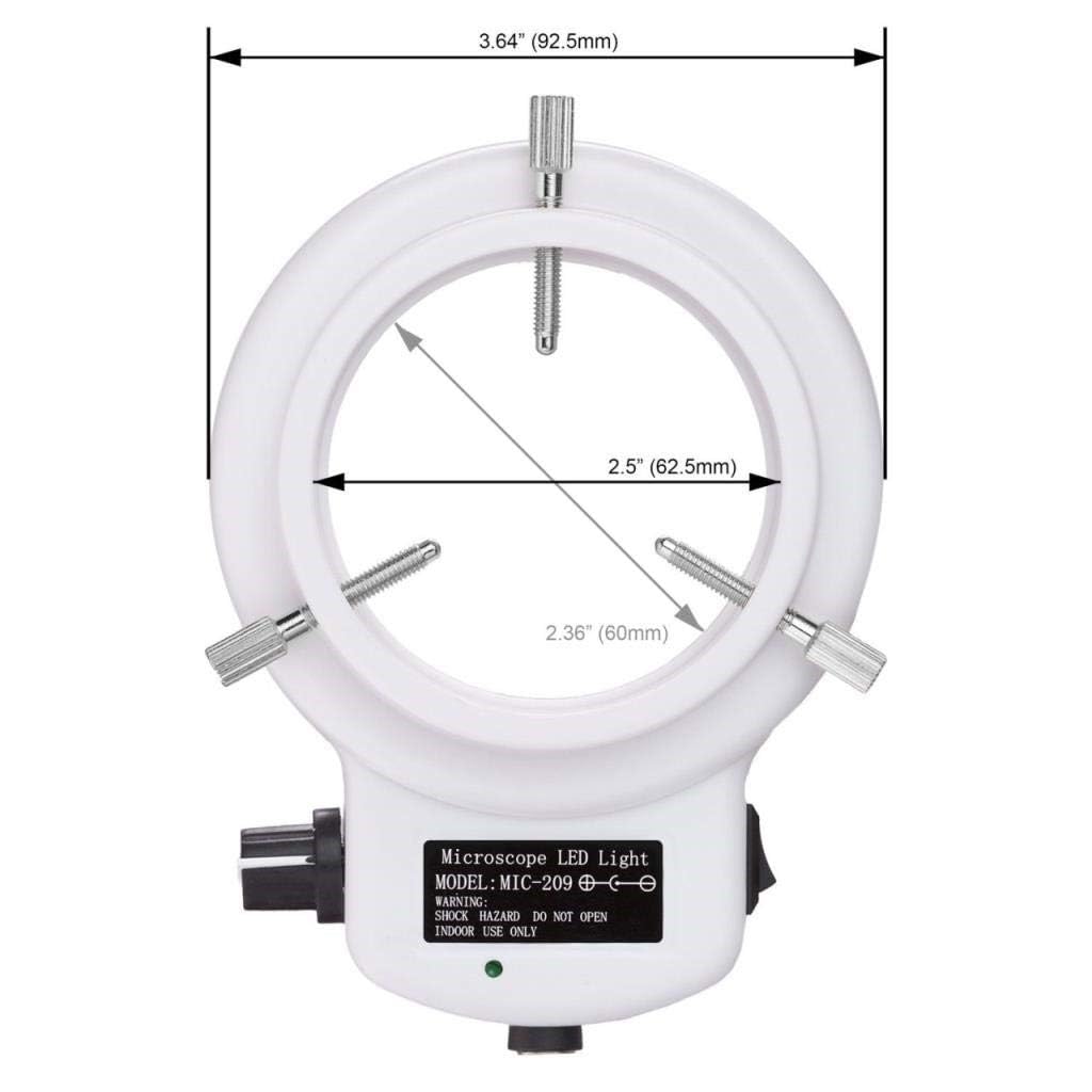 AmScope Iluminador de luz LED con anillo + lente Barlow de 0.7X para microscopios estéreo