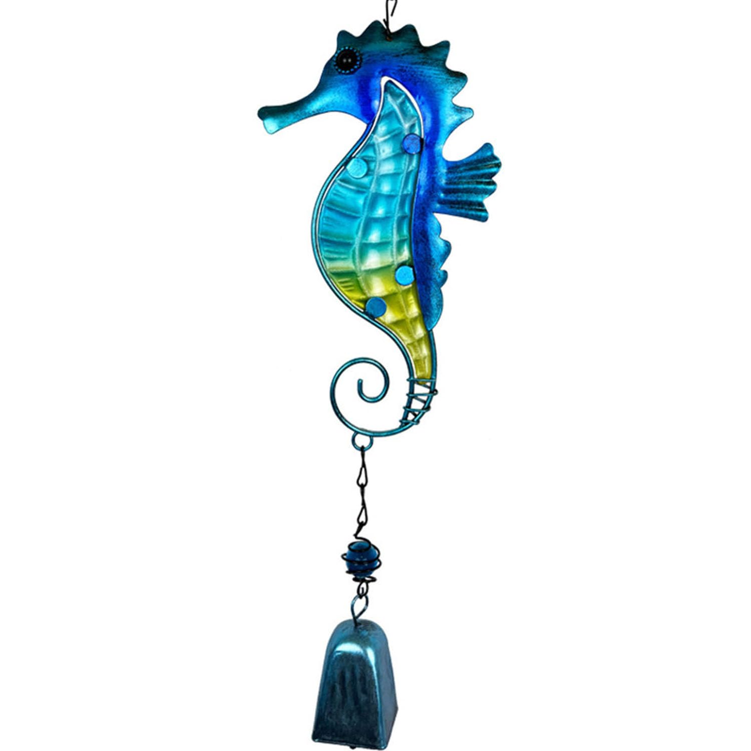 Glass Wind Chimes, Wind Chimes for Garden, Blue Wind Chime for Patio Hanging Decoration,Ocean Wind Chime Outdoor Porch Balcony Creative Hanging Decoration (47x12x3cm) (Bule Sea Horse)