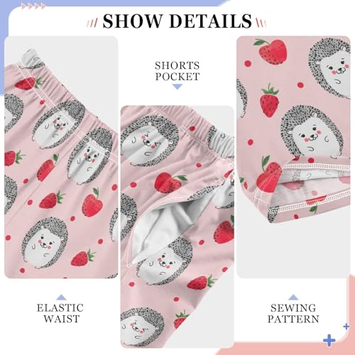 ZZXXB Hedgehog Strawberry Fruit Boys Long Pants Soft Trousers Elastic Waist Kids Lounge Bottoms with Pockets S-XL4