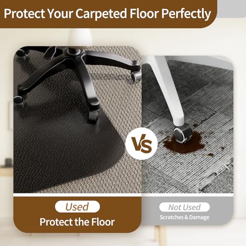 Image of Black Office Chair Mat for Carpet, Heavy Duty Low Pile Mat with Cleats | 48 inchx60 inch Plastic Floor Mat for Gaming Chair, Computer Desk & Smooth Rolling on Low Pile Carpet