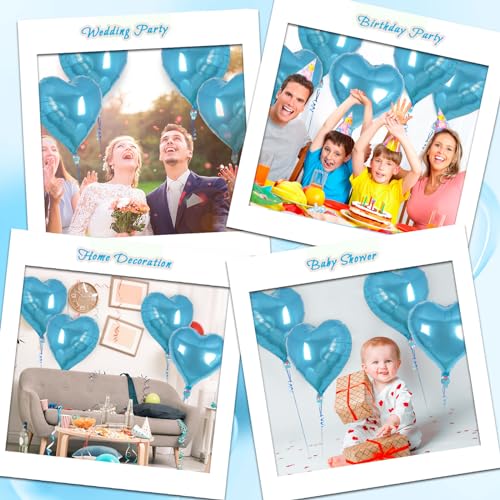 Image of 12 Pcs Light Blue Heart Balloons,18 Inch Heart Foil Balloons Love Balloon Valentine Balloon for Birthday Party Wedding Engagement Party Baby Shower Valentine Day Decorations