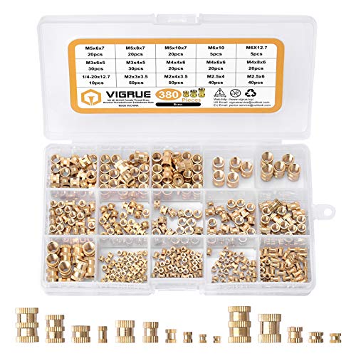 380Stk Gewindeeinsatz M2 M2.5 M3 M4 M5 M6 Einpressmutter Messing Gewindebuchsen Innengewinde Rändelmuttern Einbettung Muttern für