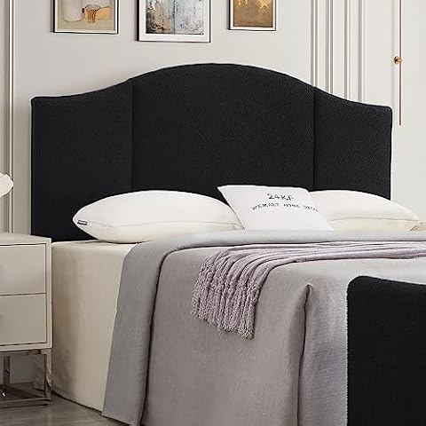 24KF Middle Century Upholstered Foldable Headboard Queen Headboard,Modern Boucle Teddy Fabric Headboard Queen/Full headboard 6033-Q-Black Cover