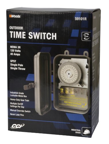 Woods 59101Rwd Outdoor 24-Hour Heavy Duty Mechanical Time Switch, 120V/40 Spst, Black #TOP1