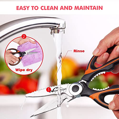 Image of Kitchen Scissors, Heavy Duty Shears with Safety Cover, Soft Grip, for Meat, Poultry, Herbs Cutting, Bottle and Jar Opener (Orange)