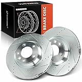 A-Premium 13.77 inch (349.7mm) Front Drilled and Slotted Disc Brake Rotors Compatible with Select Audi, Porsche and Volkswagen Models - Q7 2007-2015, Cayenne 2003-2018, Touareg 2004-2010, 2-PC Set