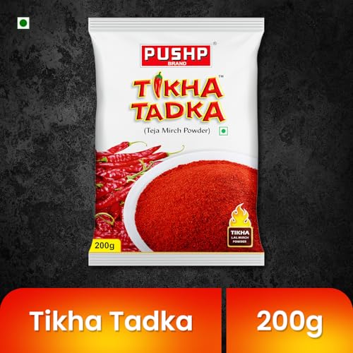 Image of Pushp Brand Tikha Tadka Mirch Powder | Red Chilli Powder 200gm | Extra Hot Lal Mirchi Powder with Natural Oils, Fine Teja Mirch Powder for Everyday Indian Cooking
