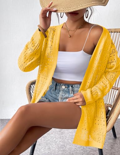Image of Zeagoo Womens 2026 Summer Crochet Cardigan Sweaters Lightweight Long Sleeve Open Front Kimono Boho Knit Cover Ups