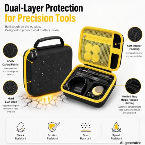 Image of Carrying Case Compatible with Fanttik T1 Max Soldering Iron Kit | EVA Shell with Oxford Exterior, Molded Tray, Mesh Pocket, Dual Zippers and Reinforced Handle for Work,Yellow Pocket,Case Only