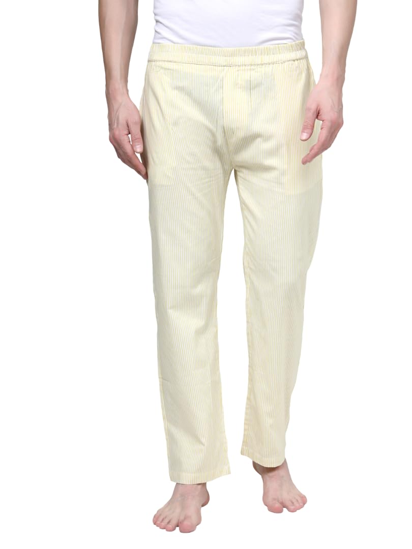 neudis Men’s Striped Cotton Lounge Pant | Yellow & White Vertical Stripe Pajama for Men-picture-17