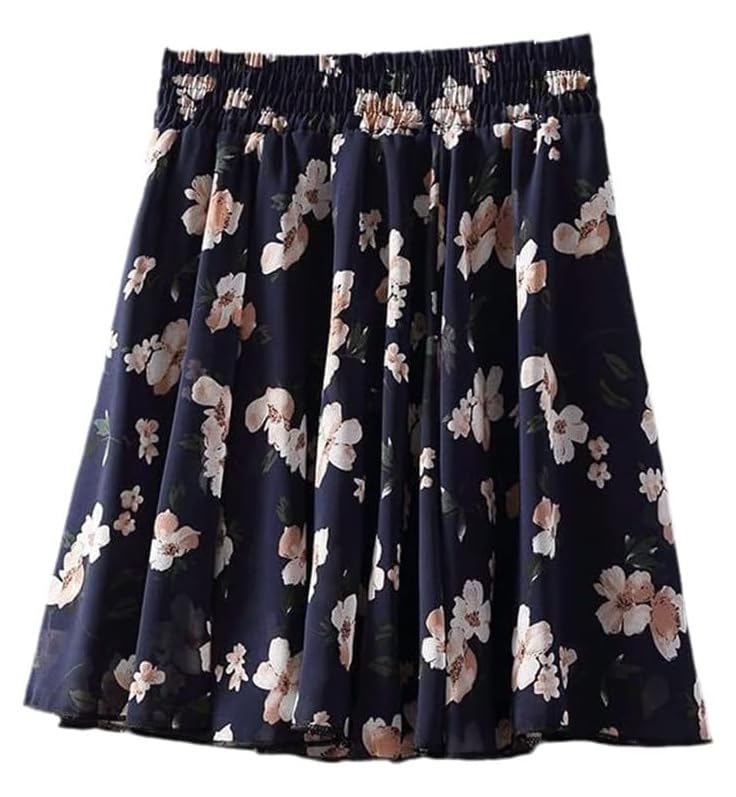 Women's Chiffon A-Line Floral Print Swing Skirt with High Waist and Above Knee Length