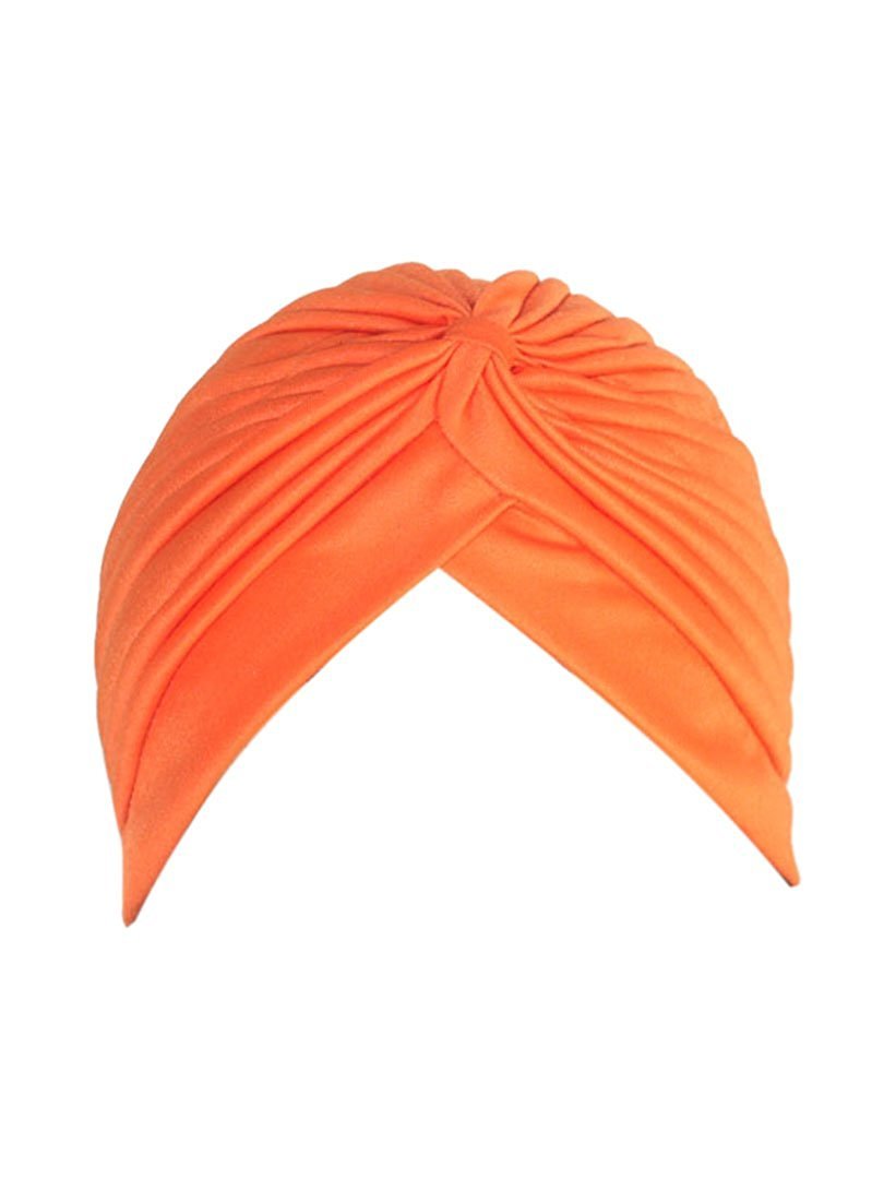 Women's Pleated Head Wrap Knit Bonnet Turban/Pleated Stretchable Polyester Women’s Turban Head Cover/Sun Cap Orange