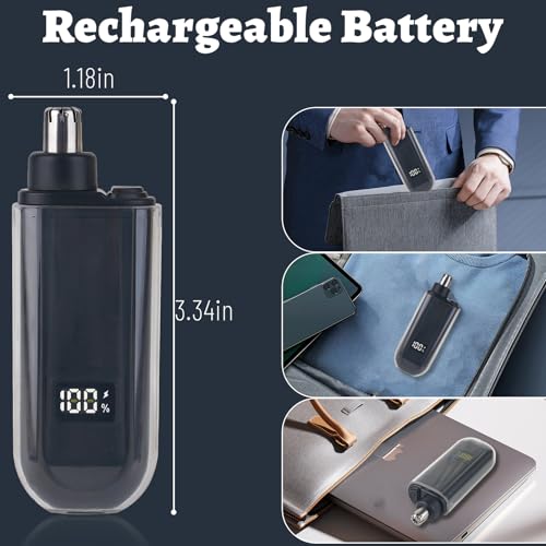 Image of Nose and Ear Hair Trimmer for Men, 2025 Nose Hair Trimmer Clipper with LED Display for Women, Professional IPX7 Waterproof Dual Edge Blades Nasal Trimmer Clippers for Travel (Black)