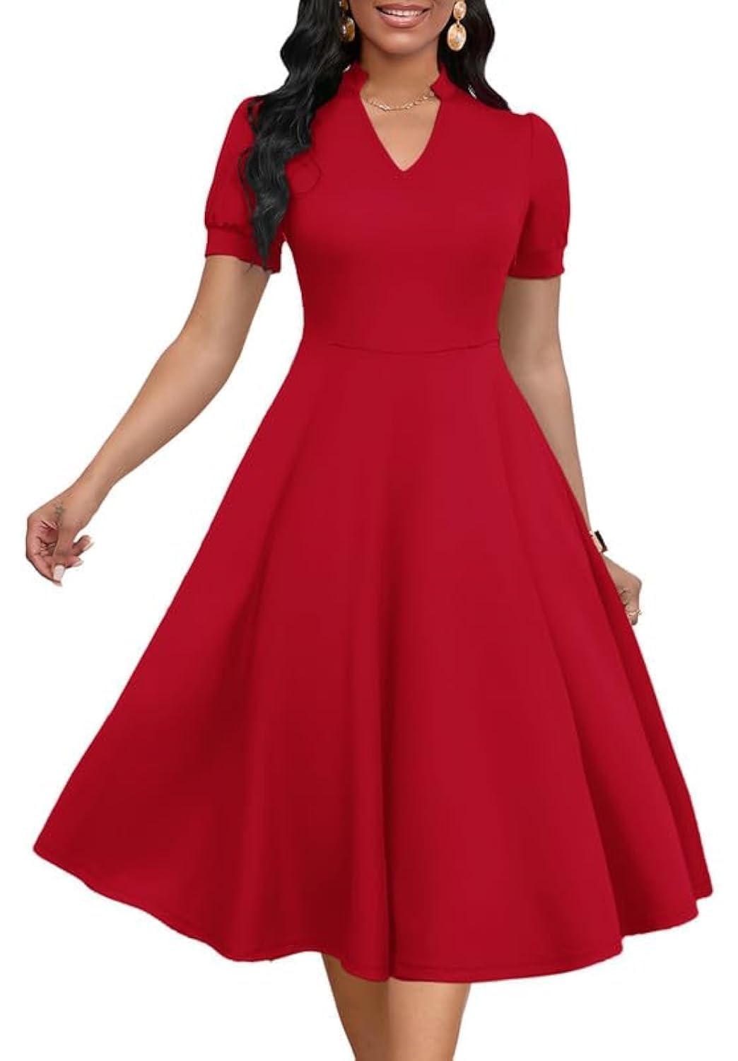 fitted lace wedding dress Women Church Dress 3702 Red  By Day Fashion