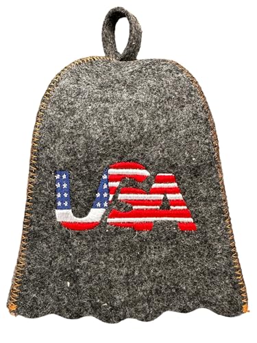 HatynkaUA Sauna Hat for Men - Traditional Finnish Sheep's Wool Felt Banya Hat - American Patriotic Embroidery Grey, X-Large