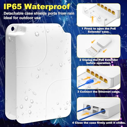 Image of PoE Extender Gigabit, 5 Port PoE Repeater, 1 in 4 Out, 90W in 60W Out, Extends 100m, Vlan, IEEE802.3af /at /bt for IP Camera, PoE Power AP, IP Telephone, 10 /100 /1000Mbps, Wall Mount