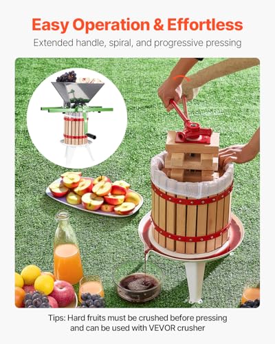 Image of VEVOR 3.2 Gal /12L Fruit Wine Press, Solid Wood Basket with 8 Blocks, Heavy Duty Manual Juice Maker, Cider Apple Grape Tincture Honey Olive Oil Making Press with Handle for Kitchen, Home