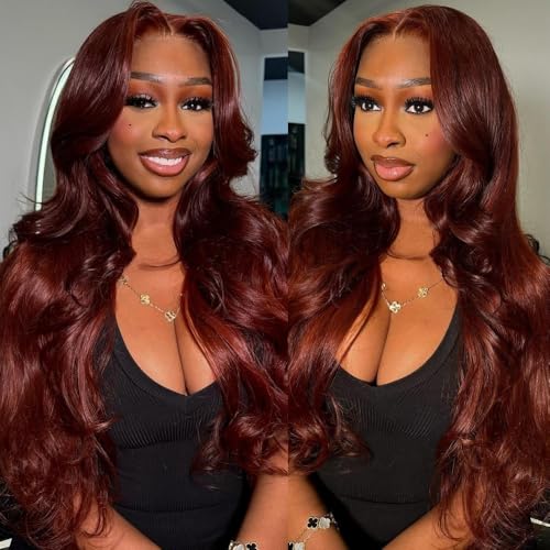 BVH 30 Inch Reddish Brown 13x6 Lace Front Wigs Human Hair Body Wave Wigs Human Hair 200 Density Hd Lace Frontal Wigs 33# Brown Wigs (13x6 Reddish Brown Lace Front Wigs Human Hair, 30IN)