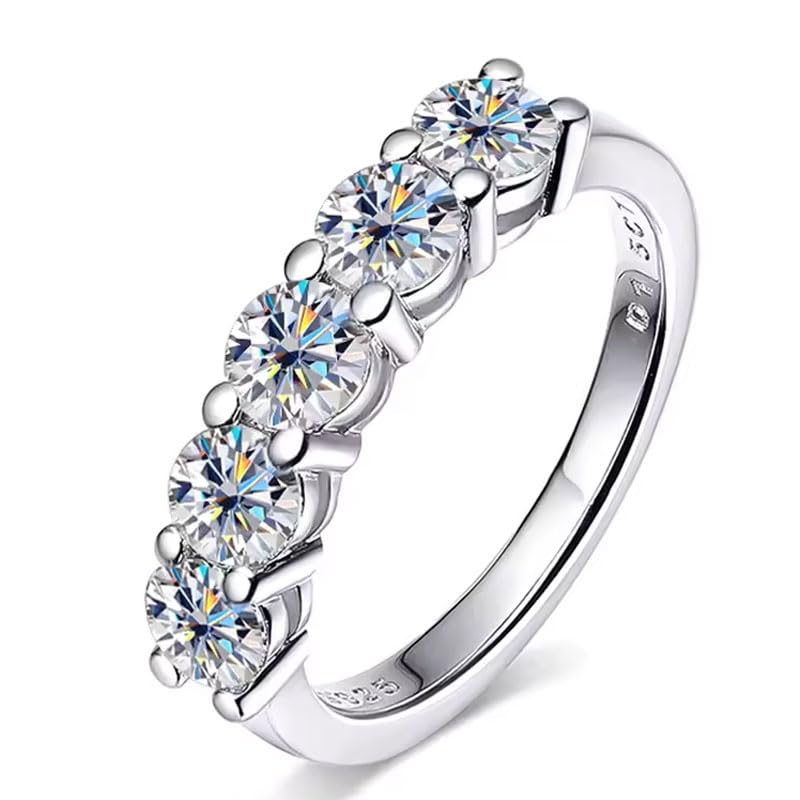 5 Stone Moissanite Wedding Band Rings, 1.5cttw D Color VVS1 Clarity Moissanite Ring, s925 Sterling Silver Stackable Rings For Women With Certificate