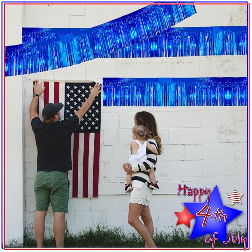 Image of 4 Pack 10 Feet Glitter Royal Blue Parade Float Decorations for Trailer Car, Glitter Foil Fringe Metallic Tinsel Streamers Banner Garland for Graduation Weeding Homecoming Birthday Party(Glitter-Blue)