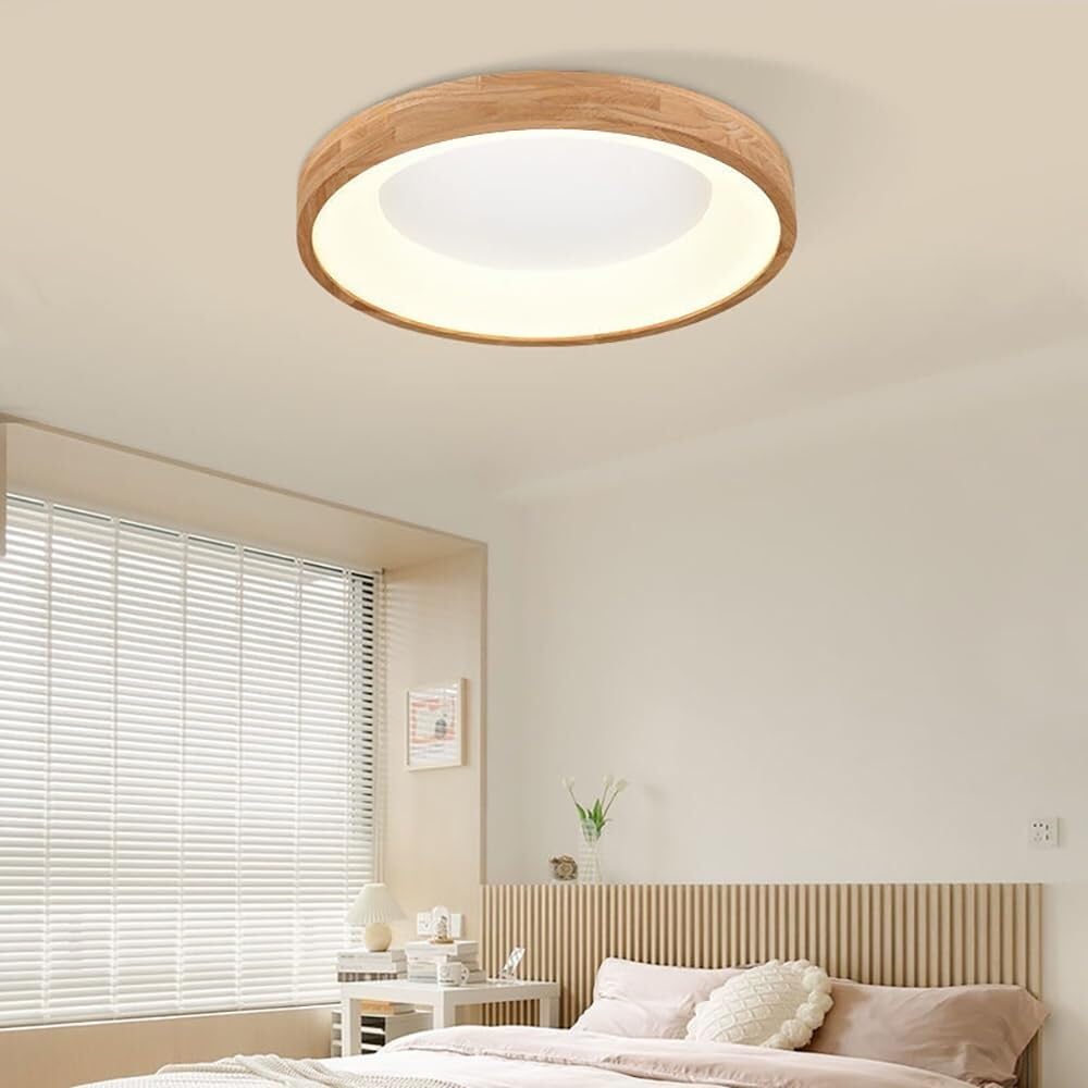 LYMSXAZOU Semi Flush Mount Ceiling Light Led 23.6 Inch 48W Dimmable Wood Bedroom Fixture with Round Modern Flat Overhead Lamps for Kitchen Hallway Laundry(19.7in)