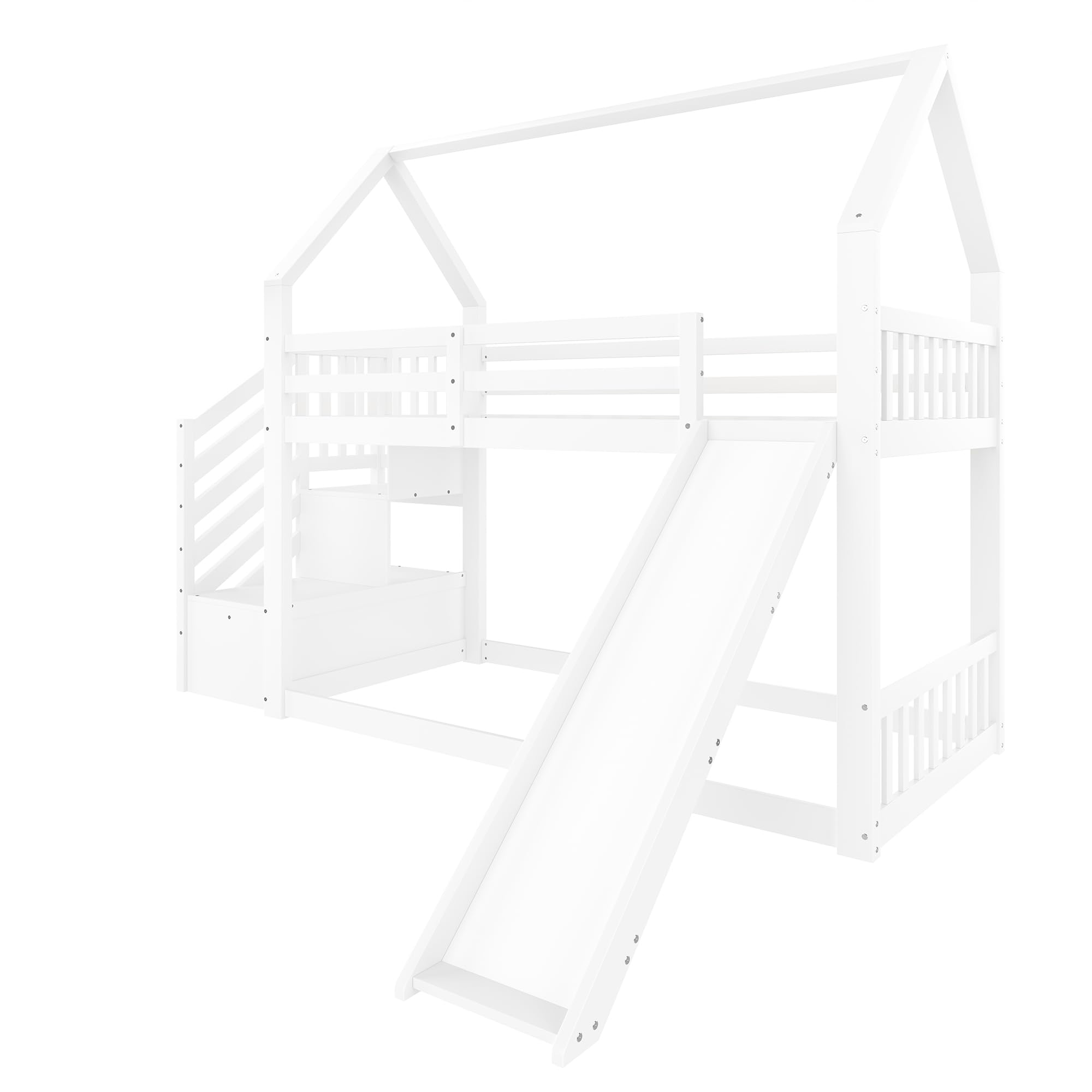 Azkoeesy Came Literas Infantil de 90 x 200 cm - Tobogán - Escaleras - Forma de Casa para niños o Adolescentes Blanco