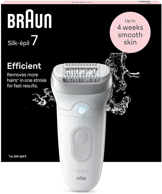 Braun Depiladora Eléctrica Mujer Silk-épil 7, Depiladora Corporal con Cabezal Ancho para Una Eliminación del Vello Fácil Y Capuchón con Rodillo de Masaje, Resistente al Agua, 7-011, Blanca/Plateada oferta Amazon