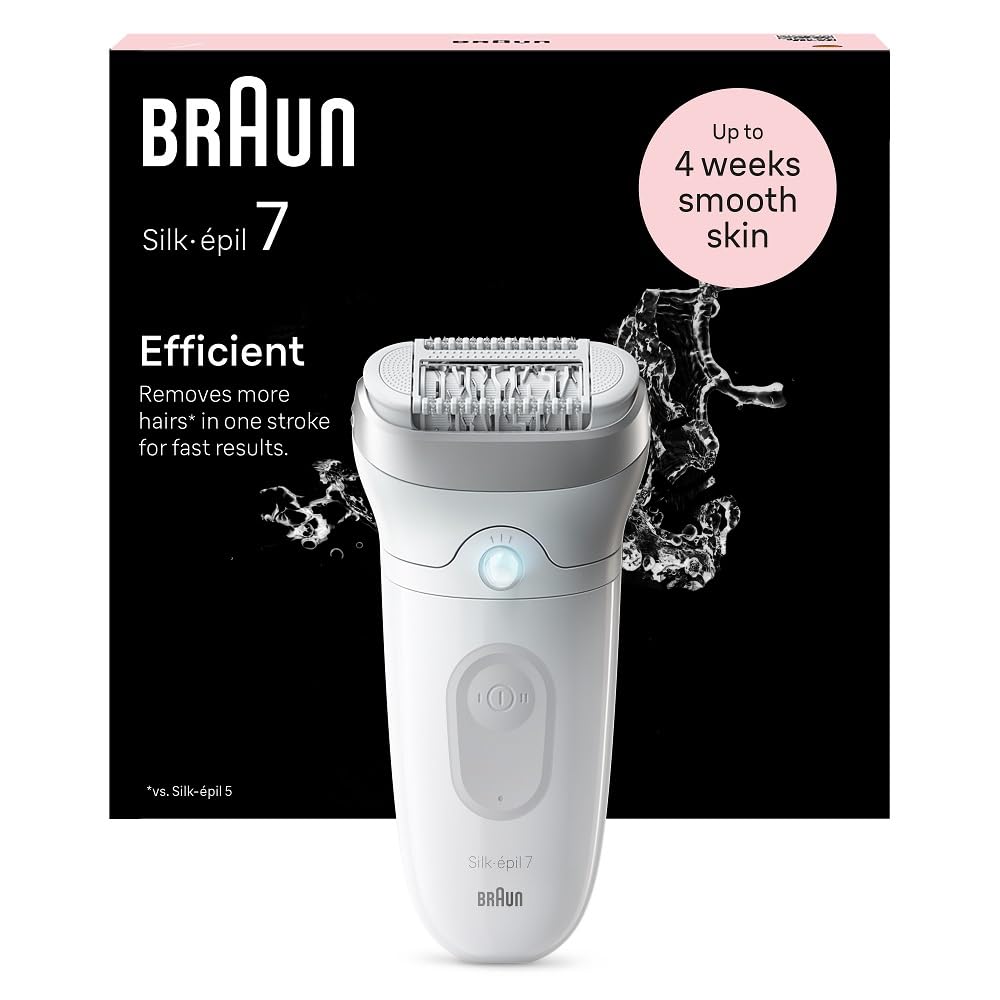 Braun Silk-épil 7, Depiladora Eléctrica Para Una Eliminación Del Vello Fácil, Piel Suave Duradera, 7-011, Blanca/Plateada GreenCircle Certified: Certified Energy Savings
