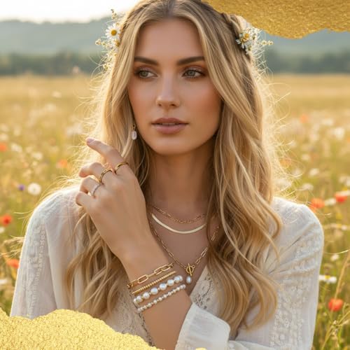 Image of Ecally Bohemian Western Jewelry Turquoise Set Women Country Pendant Long Choker Layered Bracelets Earrings Ring for Women