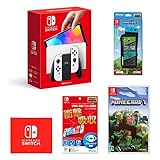 Nintendo Switch(有機ELモデル) Joy-Con(L)/(R) ホワイト+【任天堂ライセンス商品】Nintendo Switch 有機EL保護フィルム 多機能+Minecraft (マインクラフト) - Switch+スマートポーチEVA マインクラフト 4キャラクター(【Amazon.co.jp限定】Nintendo Switch ロゴデザイン マイクロファイバークロス 同梱)