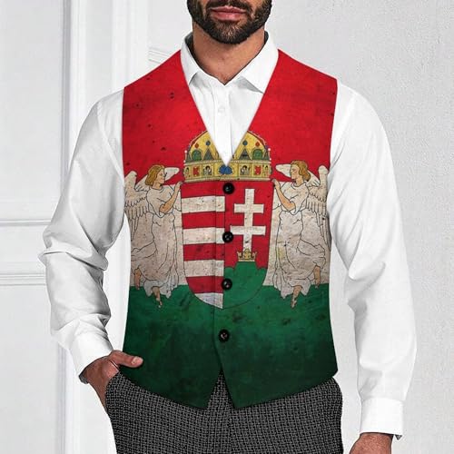 Homect with Hungarian Flag Trendy Vest Suit for Men V Neck Formal Dress Waistcoat Vests Business Slim Fit4