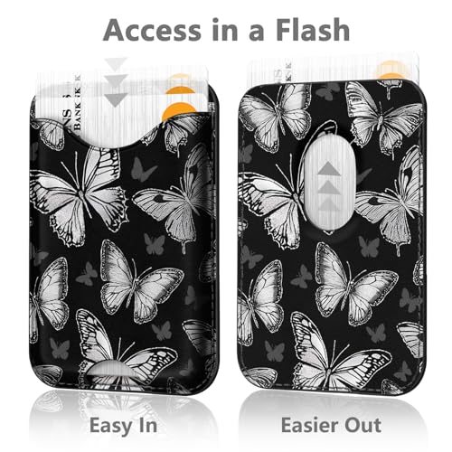 Image of Cute Butterfly Magnetic Wallet for Magsafe Compatible with iPhone 17 /16 /15 /14 /13 /12 Series Pro Max Plus (Black Magnet Card Holder for Women) (Fit 3 Cards Lether Phone Mag Safe Wallets)
