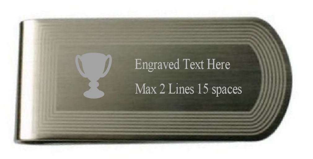 Trofeo ganador money clip grabado propio texto con cuadro de mensaje para hombre de metal 5