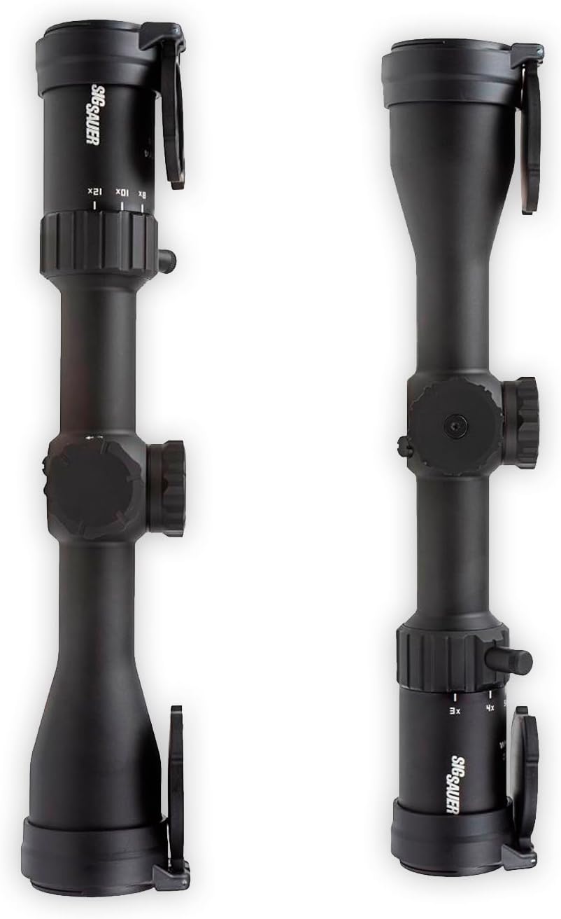 SIG SAUER WHISKEY4 3-12X44mm 30mm Tube SFP Durable Lightweight Precise Waterproof Black Hunting Riflescope, Flip-Back Caps & Throw Lever Included